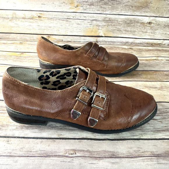 Gianni Bini Womens Cognac Brown Leather Monk Strap Wingtip Oxford Shoes 8M - Picture 2 of 8